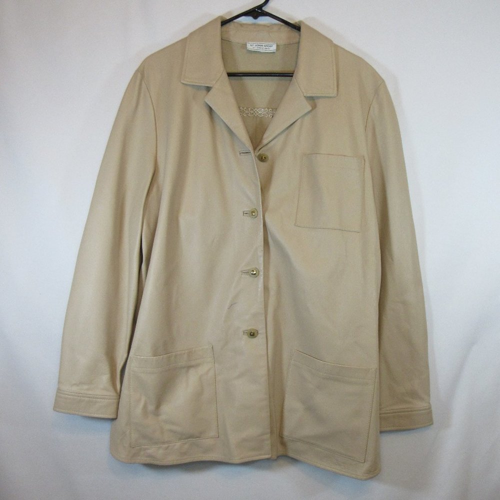 St. John Sport Beige Tan Leather Coat Jacket